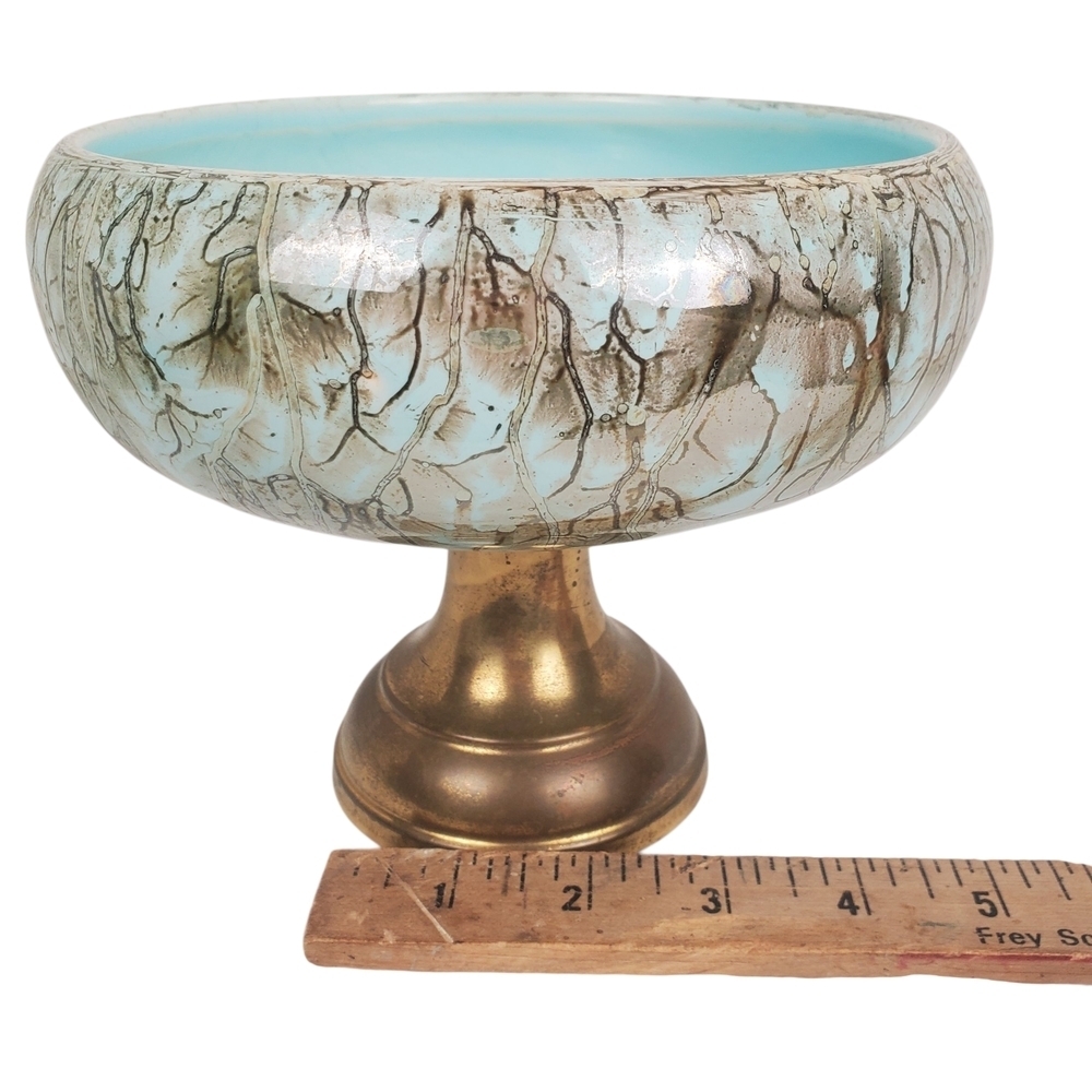 Vintage Mid-Century Modern Delft Holland Pedestal Bowl - Hand-Painted Turquoise - Picture 9 of 9